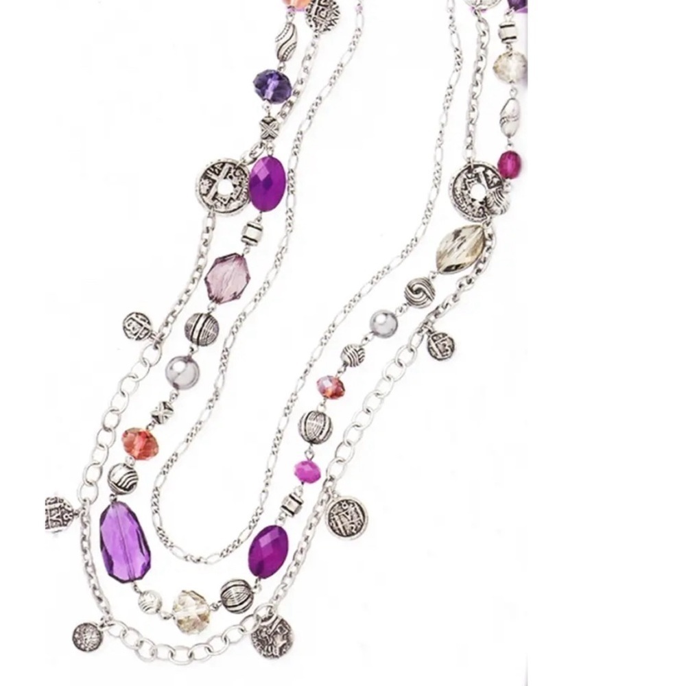 Premier Designs Pashionista Antiqued Silver Tone‎  Necklace Purple Beads